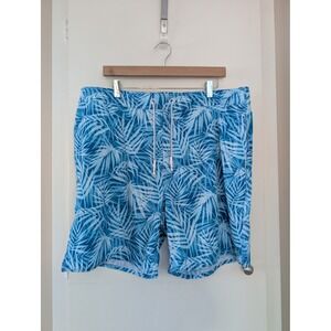 Johnnie-O Bungalow Swim Trunks Mens XXL Majorca Blue Palm Leaf Resort Vacation
